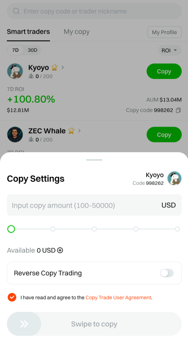 Copy Trade Interface