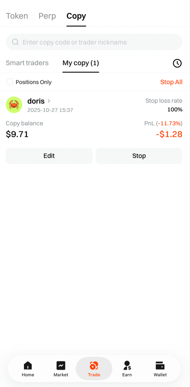 My Copy Trades Dashboard